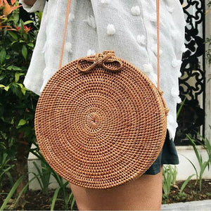 Round Rattan Bag Bali Bag Straw Bag Woven Shoulder Bag 